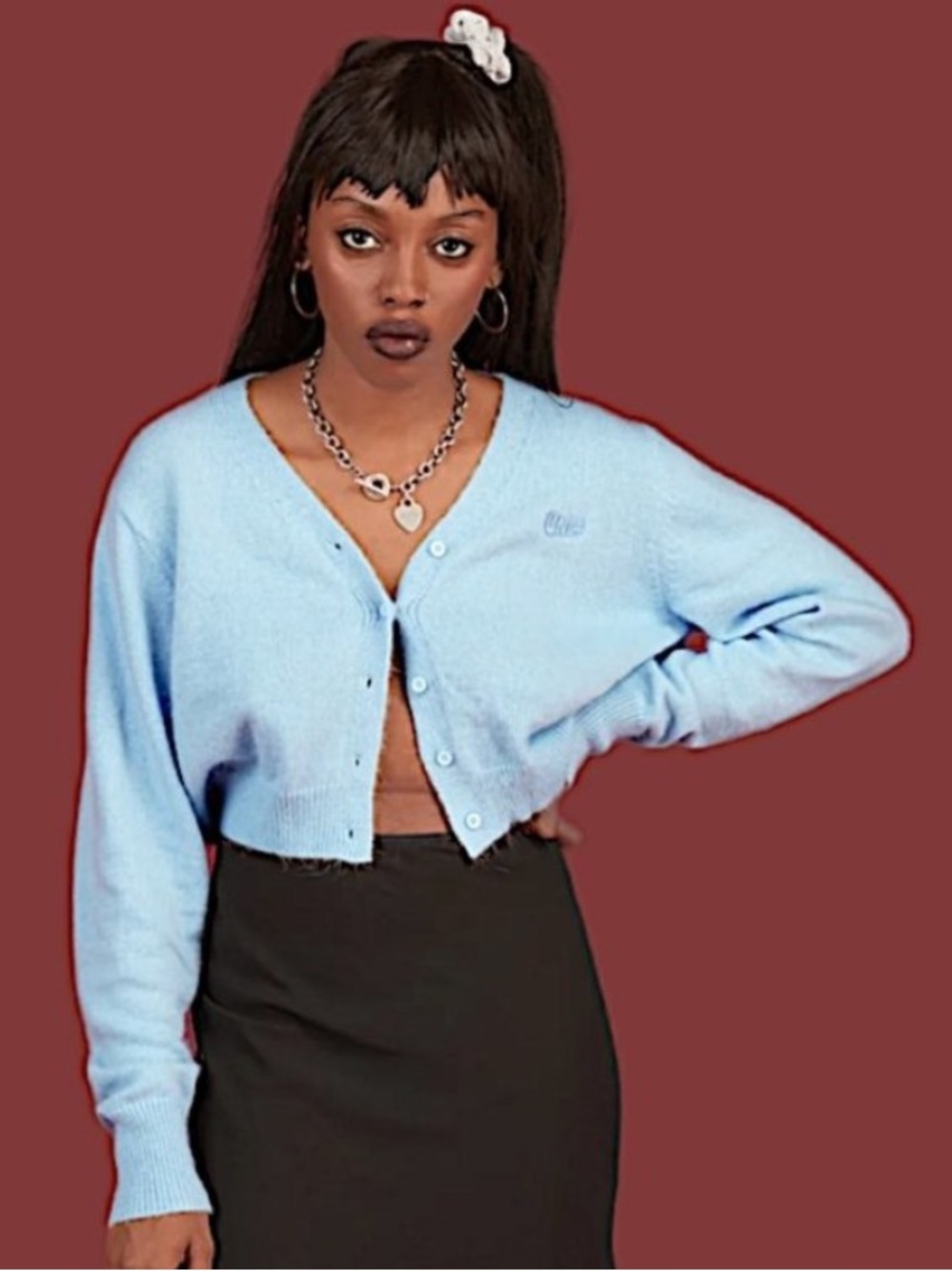 UNIF Liv Cardigan Sweater Light Blue Angora Wool Blend Large